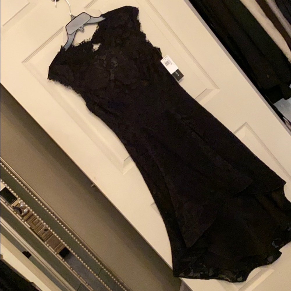 Betsey & Adam Black Lace High Low Cocktail Dress